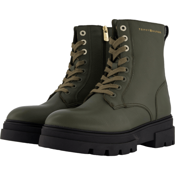 Bicolor Leather Lace-up Army Green