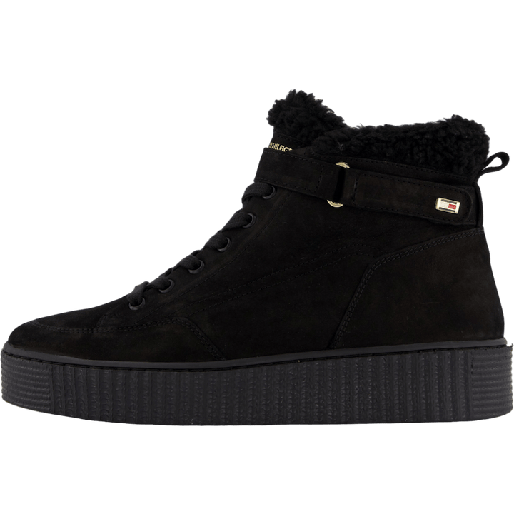 Faux Fur Nubuck Low Lace-up Black